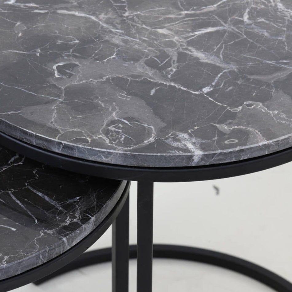 Keller Black Marble Nesting Side Tables Furniture