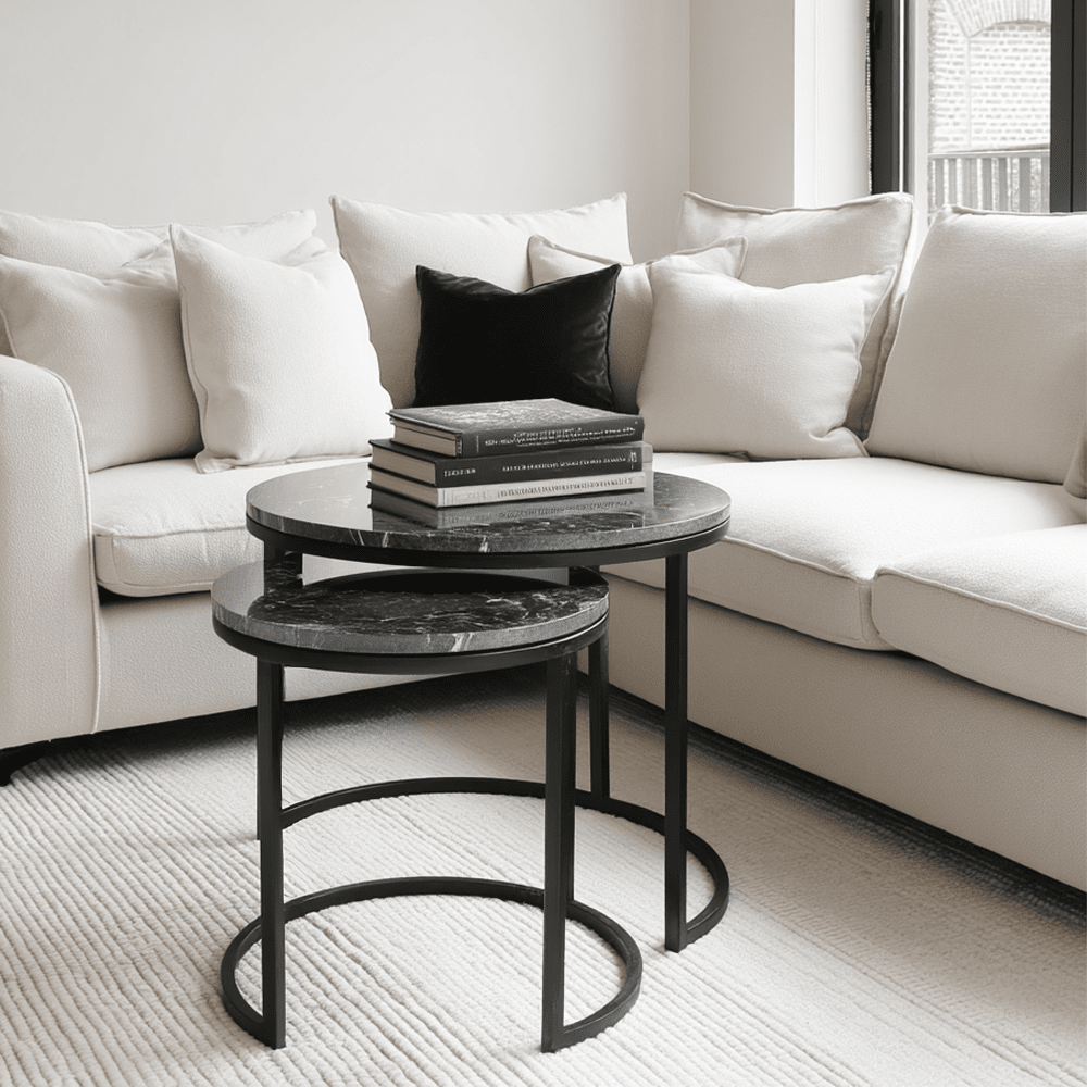 Keller Black Marble Nesting Side Tables Furniture