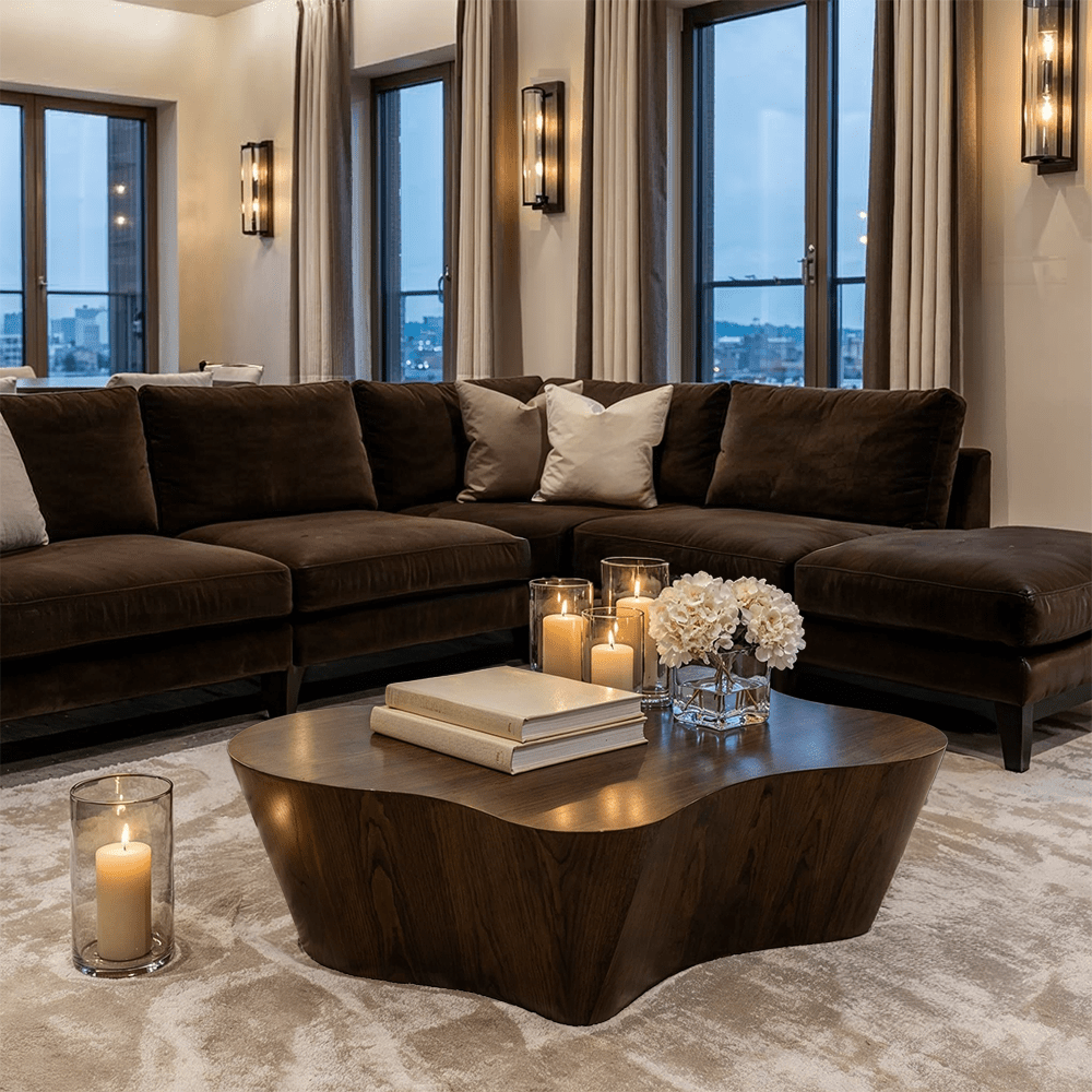 Kemper Walnut Wood Abstract Coffee Table Furniture