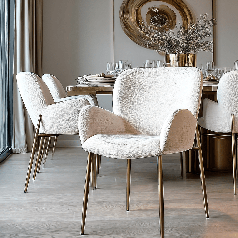 Kendal Off White Chenille Curved Dining Chair with Brass Legs Furniture