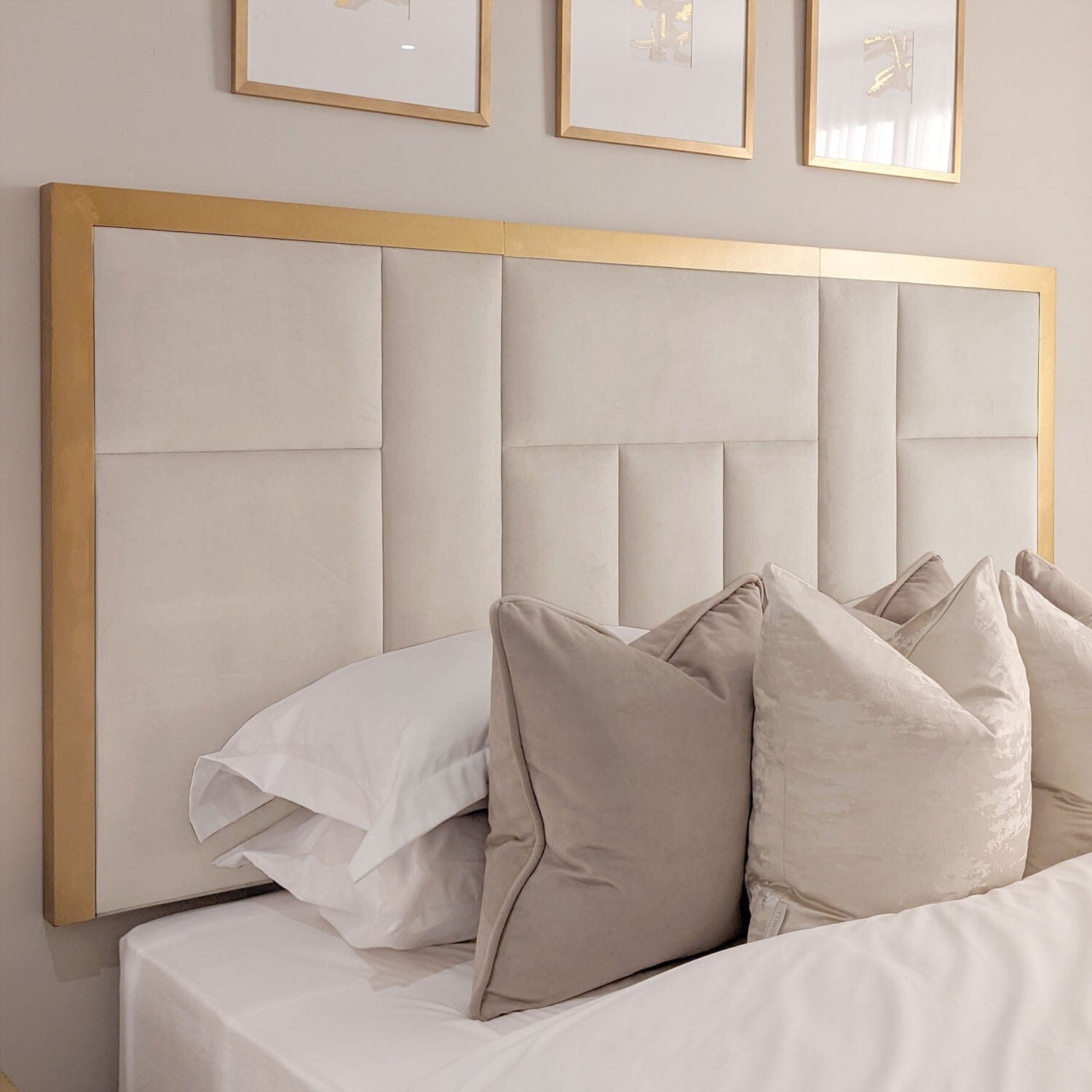 Kensington Cream & Gold Premium Abstract Half Height Headboard Beds and Headboards