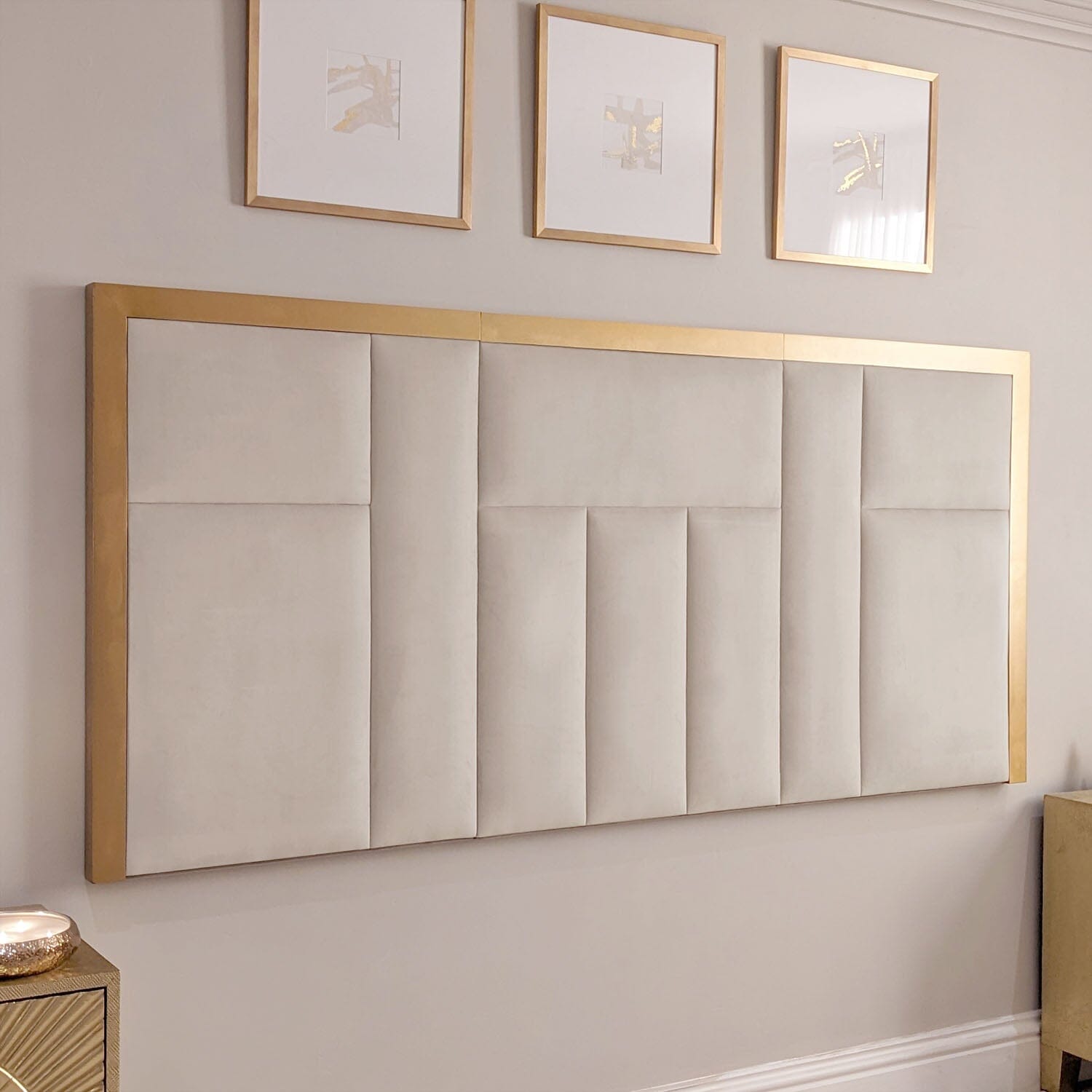 Kensington Cream & Gold Premium Abstract Half Height Headboard Beds and Headboards