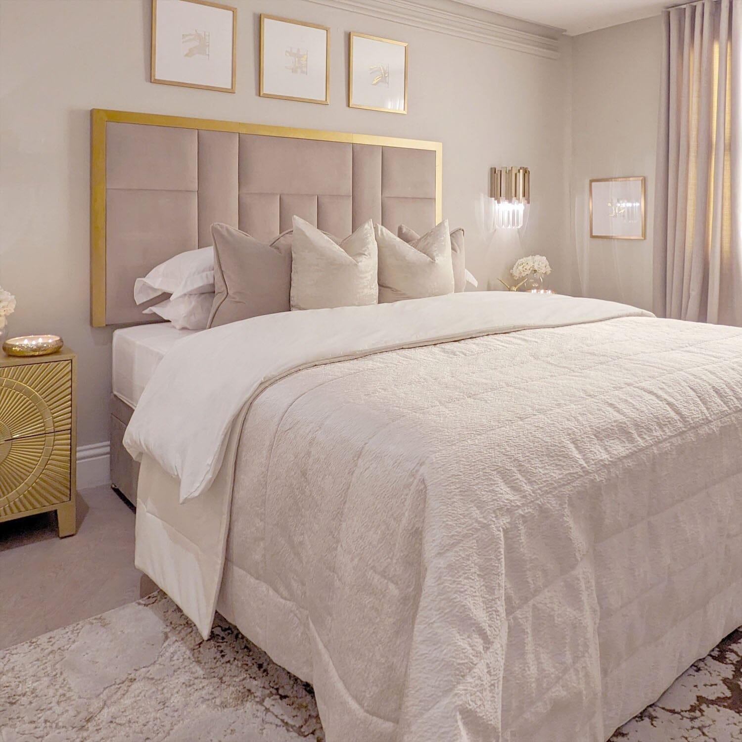 Kensington Mink & Gold Premium Abstract Half Height Headboard Beds and Headboards