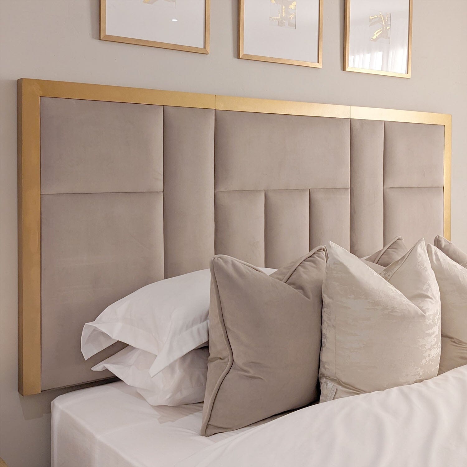 Kensington Mink & Gold Premium Abstract Half Height Headboard Beds and Headboards