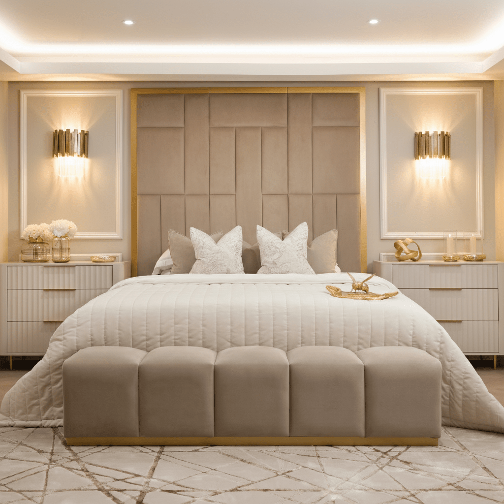 Kensington Mink & Gold Premium Abstract Headboard Beds and Headboards