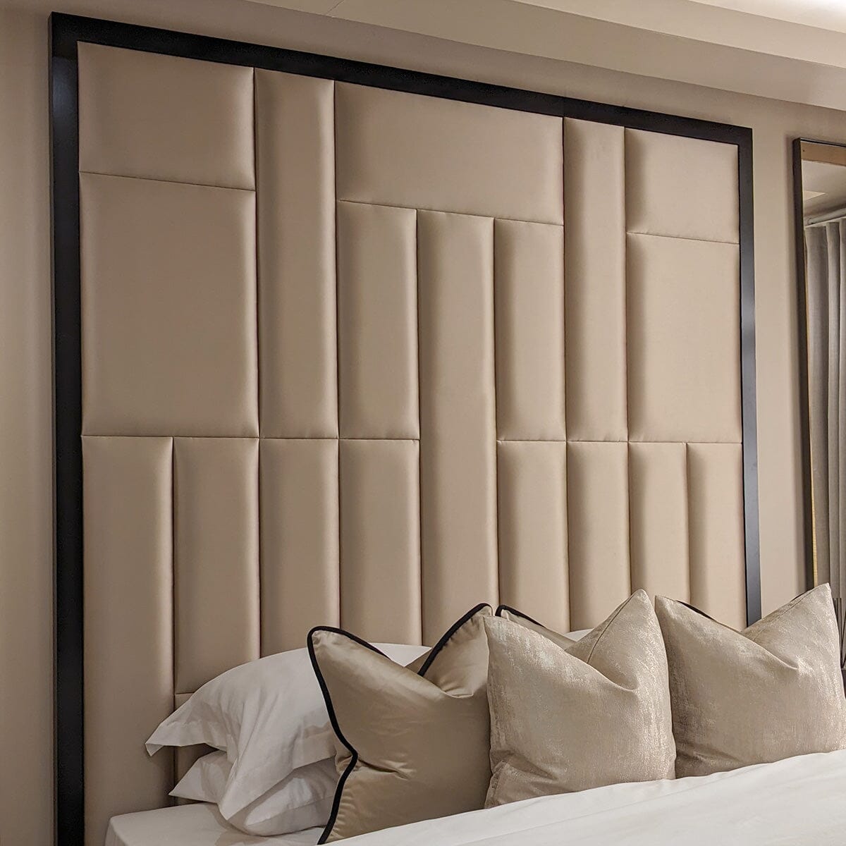 Kensington Serena Hazel Satin Premium Headboard with Black Frame MTO Beds and Headboards