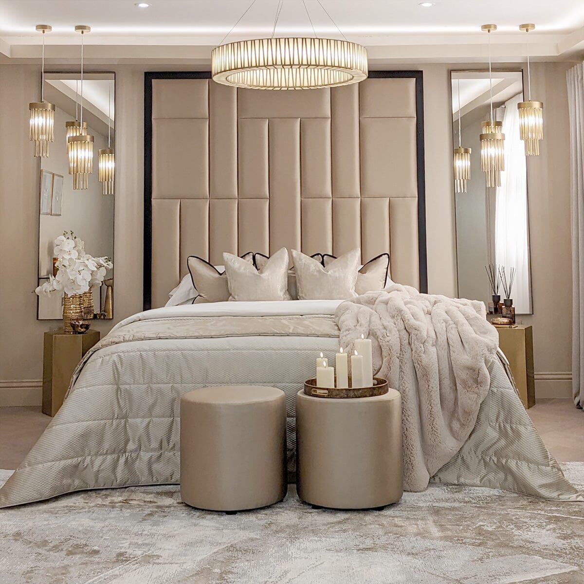 Kensington Serena Hazel Satin Premium Headboard with Black Frame MTO Beds and Headboards