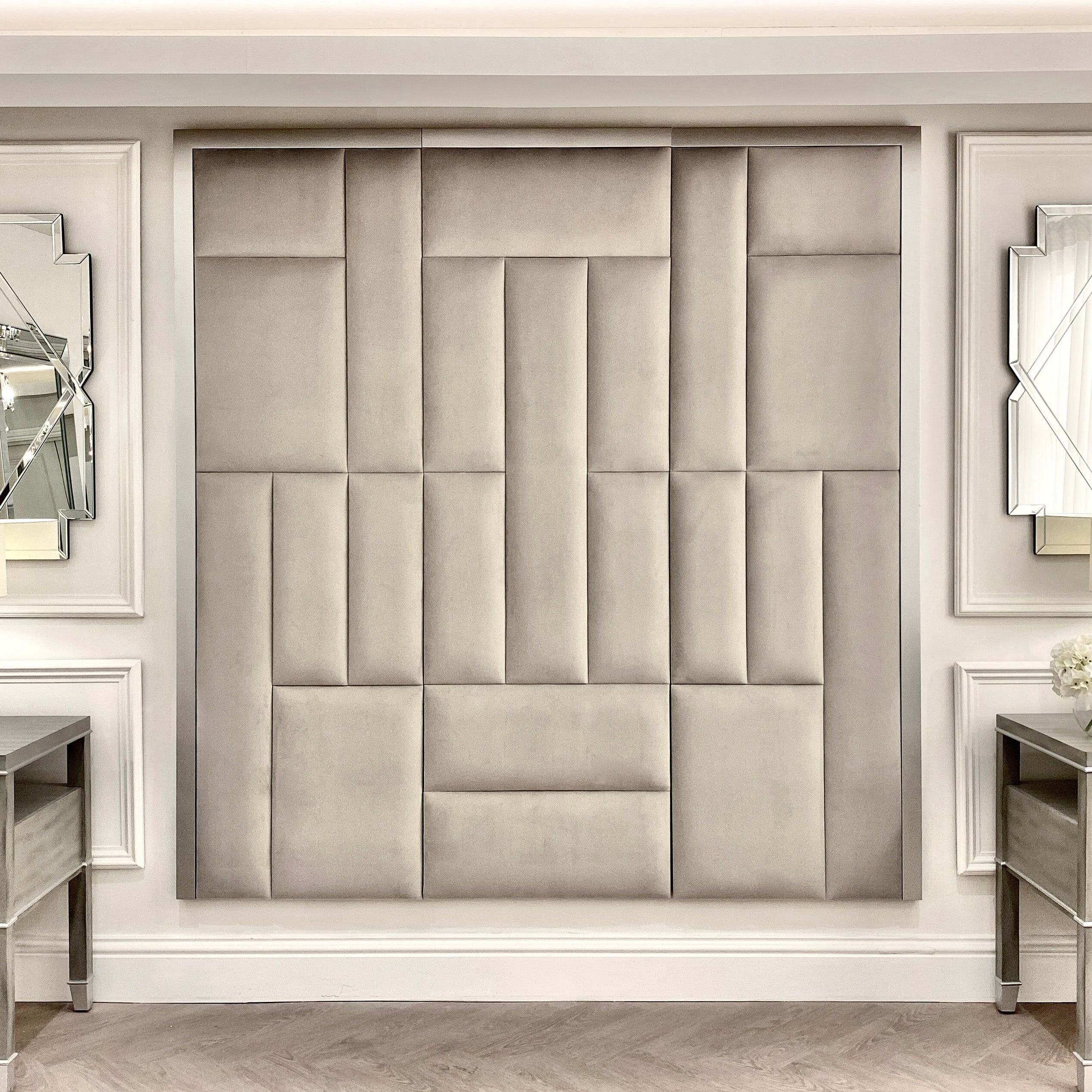 Kensington Smoke Grey & Silver Premium Abstract Headboard MTO Beds and Headboards