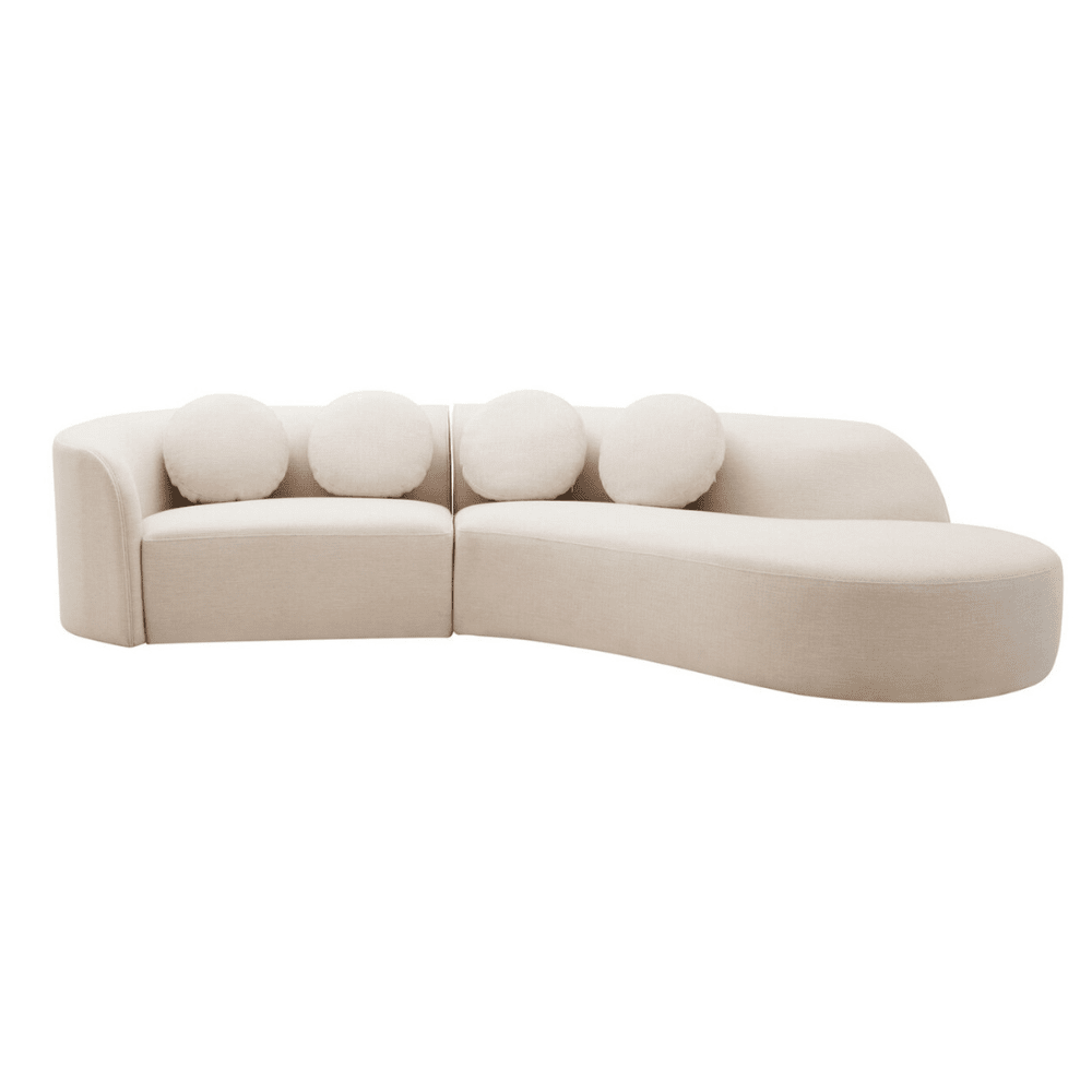 Keyen Cream Linen 3 seater Curved Sofa Sofa