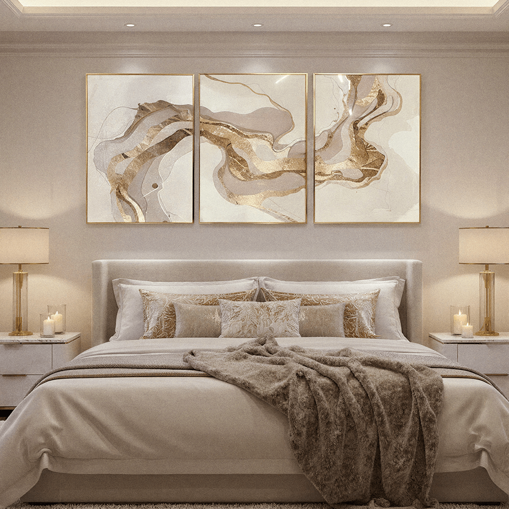 Kianna Taupe & Gold Abstract Framed Wall Art - Set of 3 Accessories