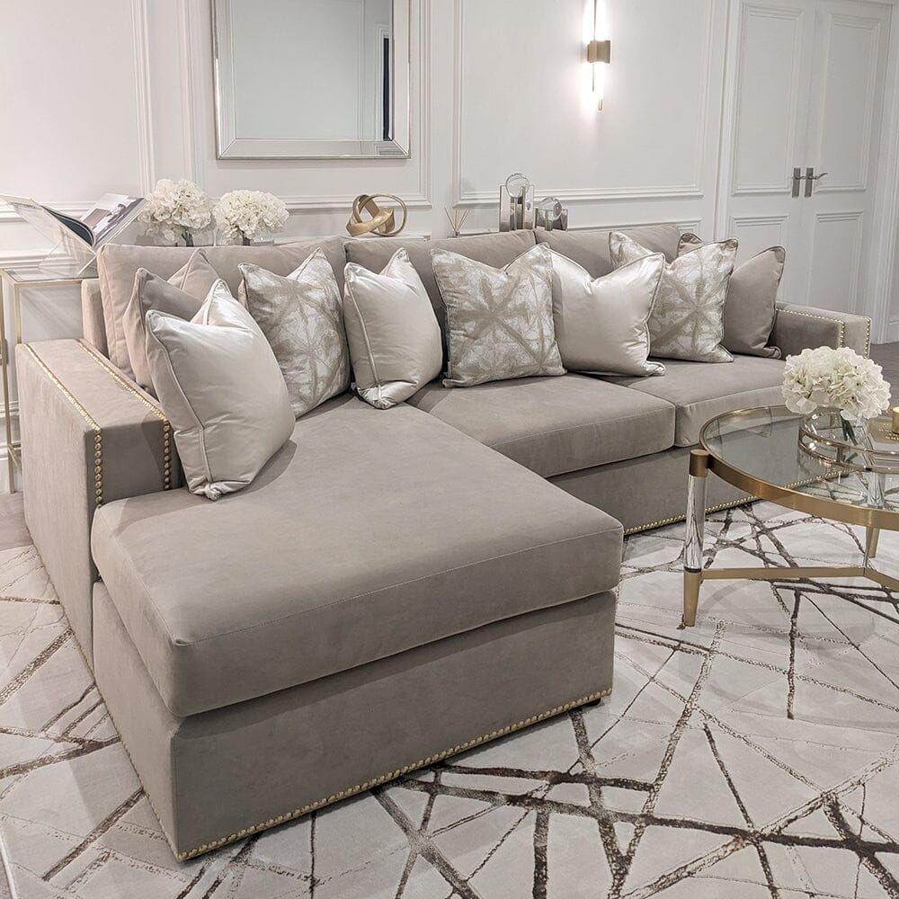 Kiara Mink Velvet Sofa Collection With Brass Studs Sofa