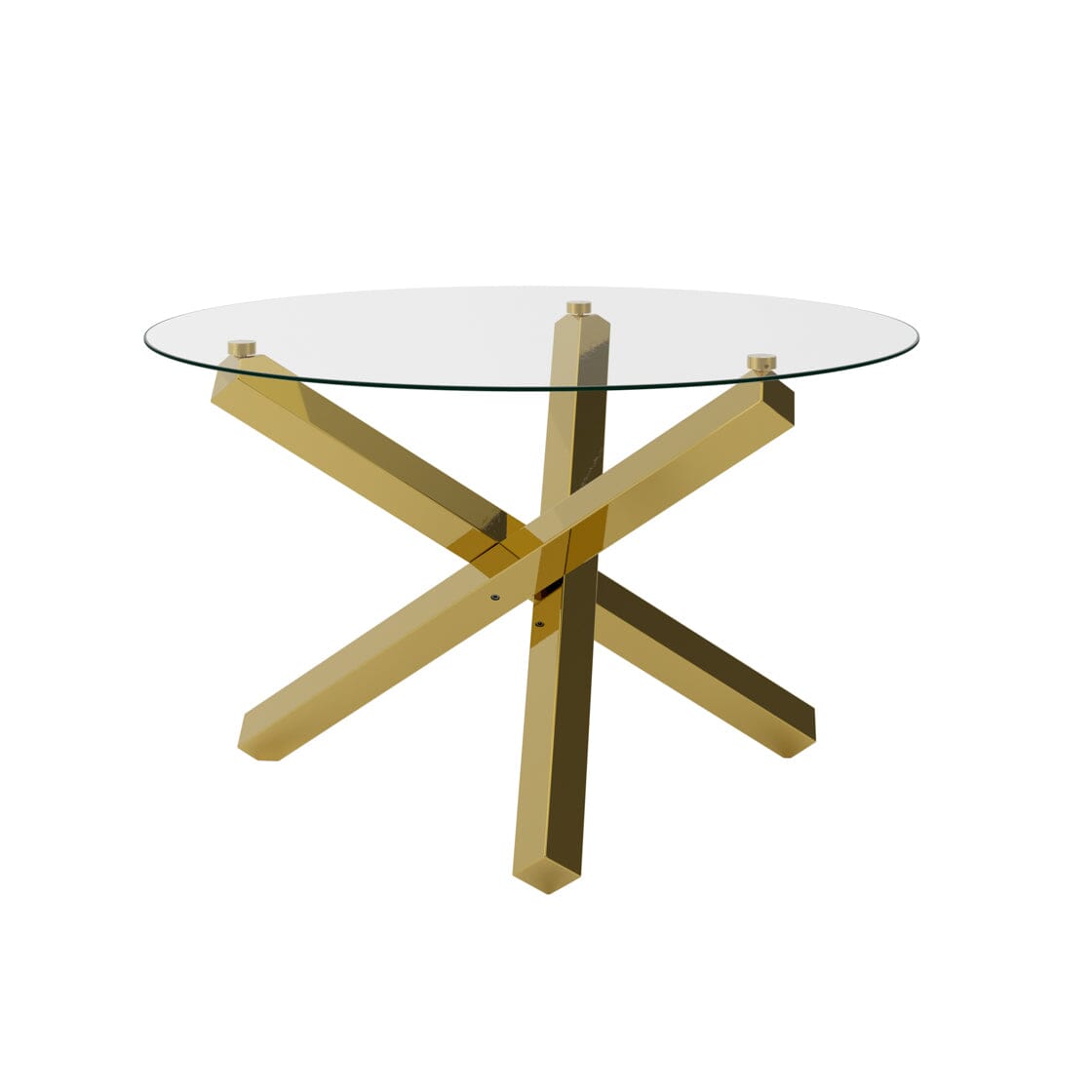 Kimberly Gold & Glass Cross Base Round Dining Table Furniture