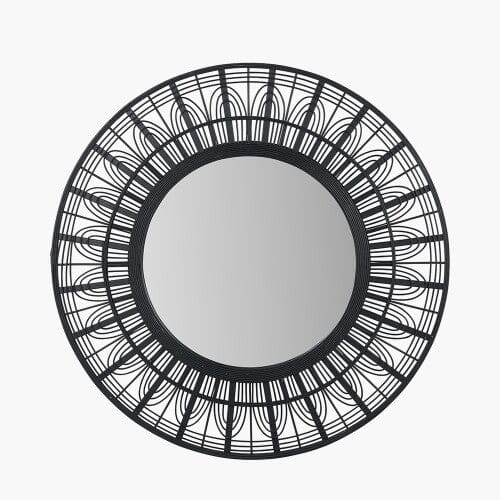 Kiruna Black Bamboo Frame Round Wall Mirror Accessories