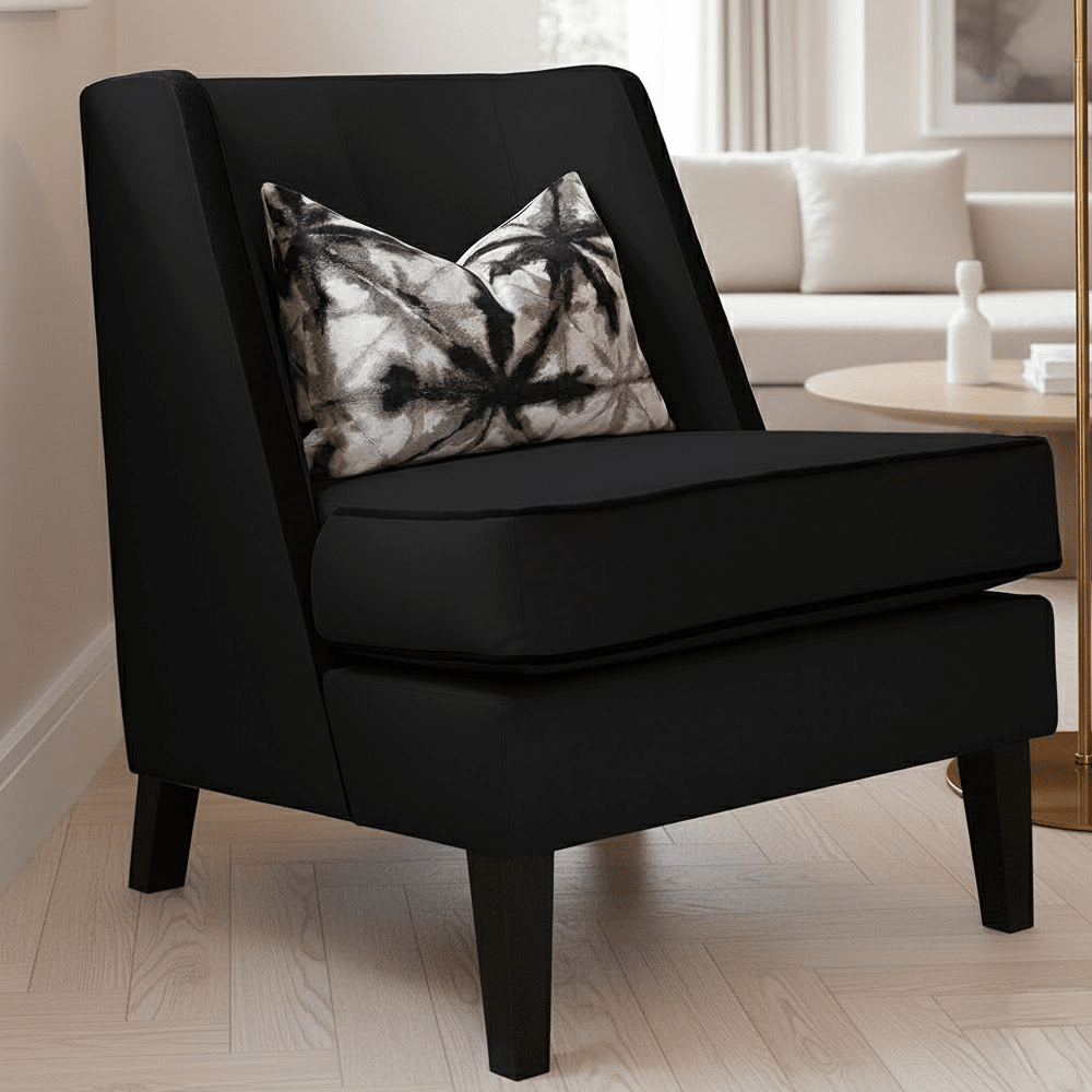 Knightsbridge Black Velvet Accent Chair With Black Piping Furniture