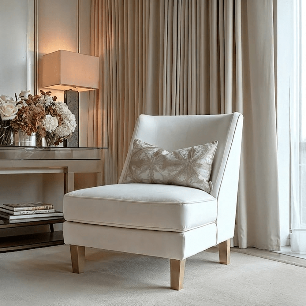 Knightsbridge Cream Velvet Accent Chair With Cream Piping Furniture