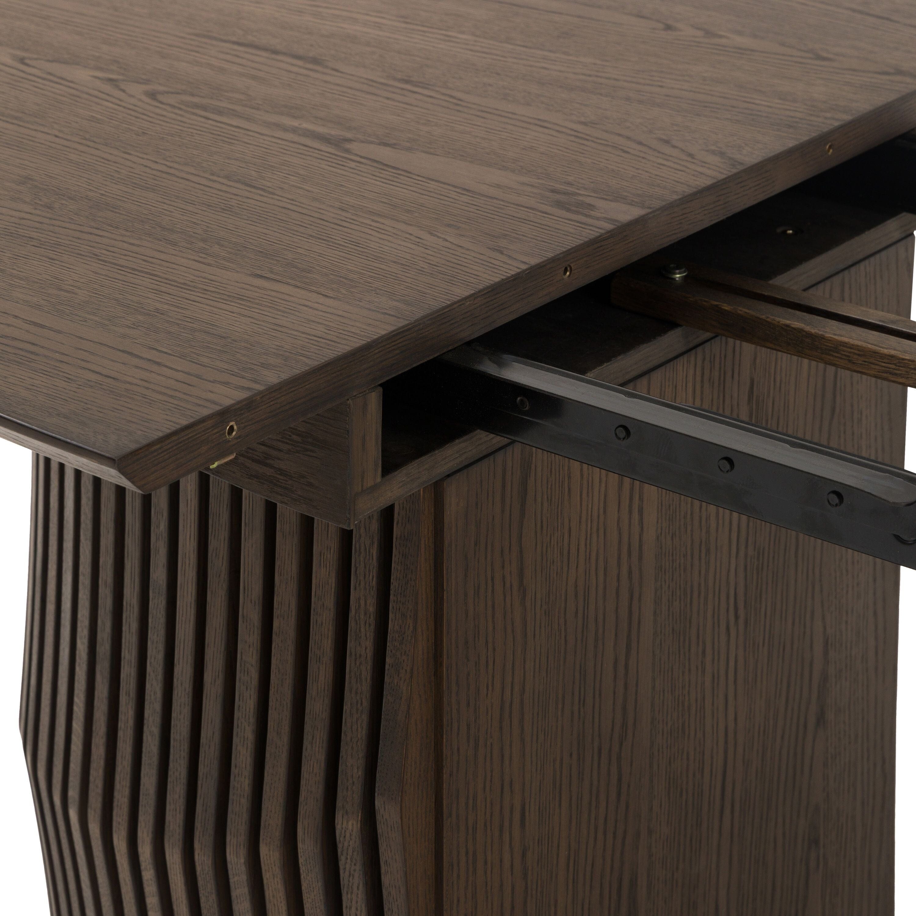 Koldrum Dark Wood Extendable Dining Table with Panelled Detail Furniture
