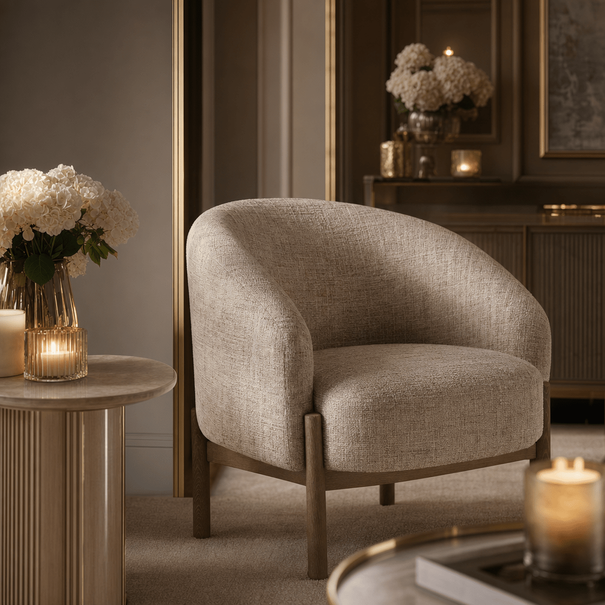Kovner Beige Woven Rounded Accent Chair Furniture