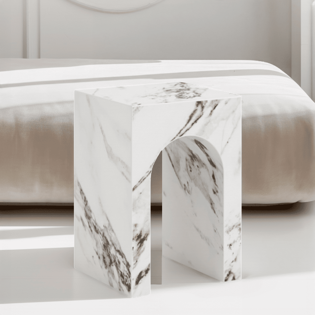 Kyoto Luxury White Marble Effect Arched Side Table Furniture
