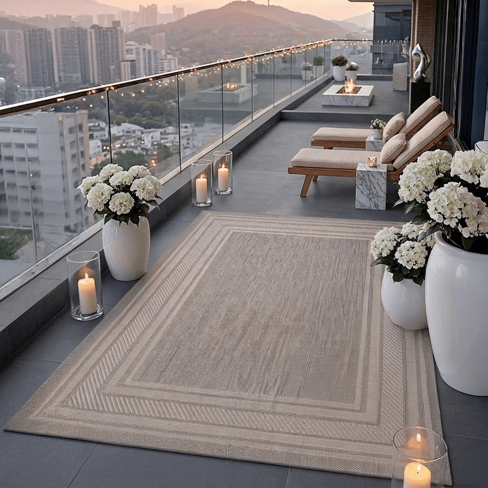 Lara Grey Indoor Outdoor Rug with Cream Border Textiles