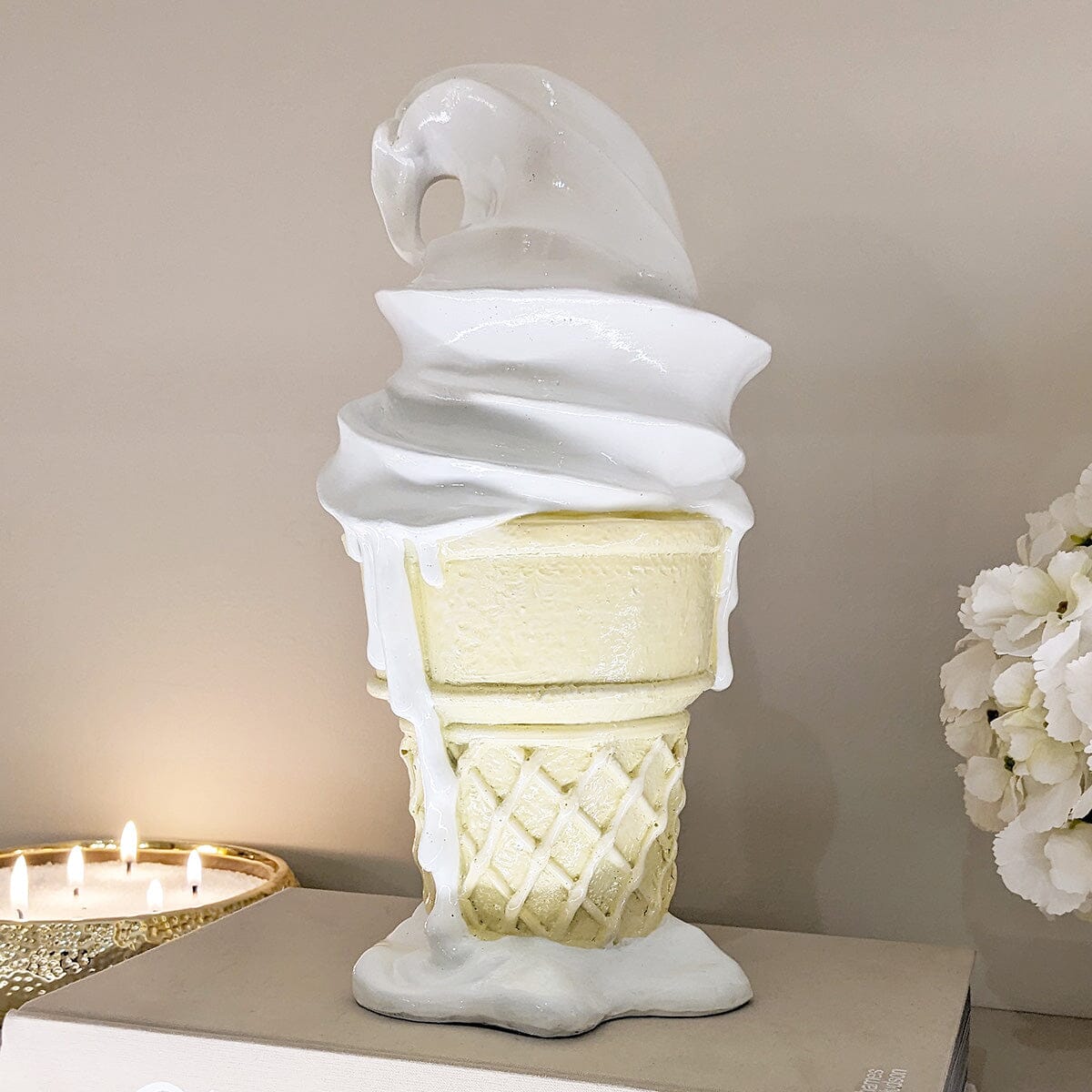 Large White Ice Cream Cone Decorative Sculpture Accessories