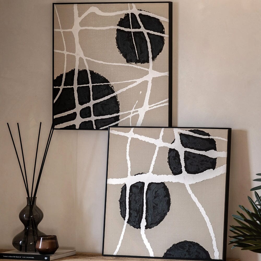 Layla Abstract Monochrome Beige & Black Square Framed Canvas Wall Art - Set of 2 Accessories