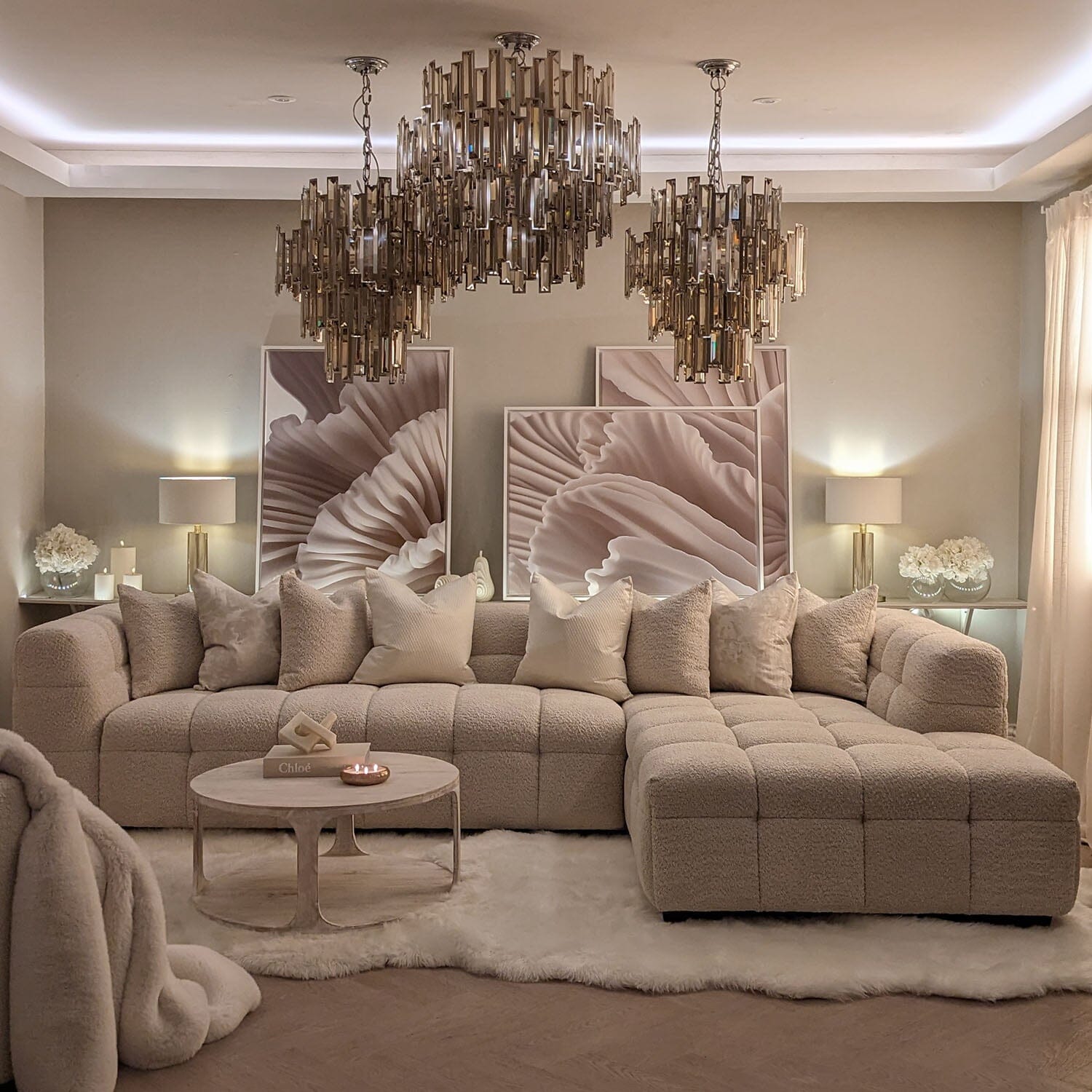 Layla Tufted Oatmeal Boucle Chunky Sofa Range Sofa