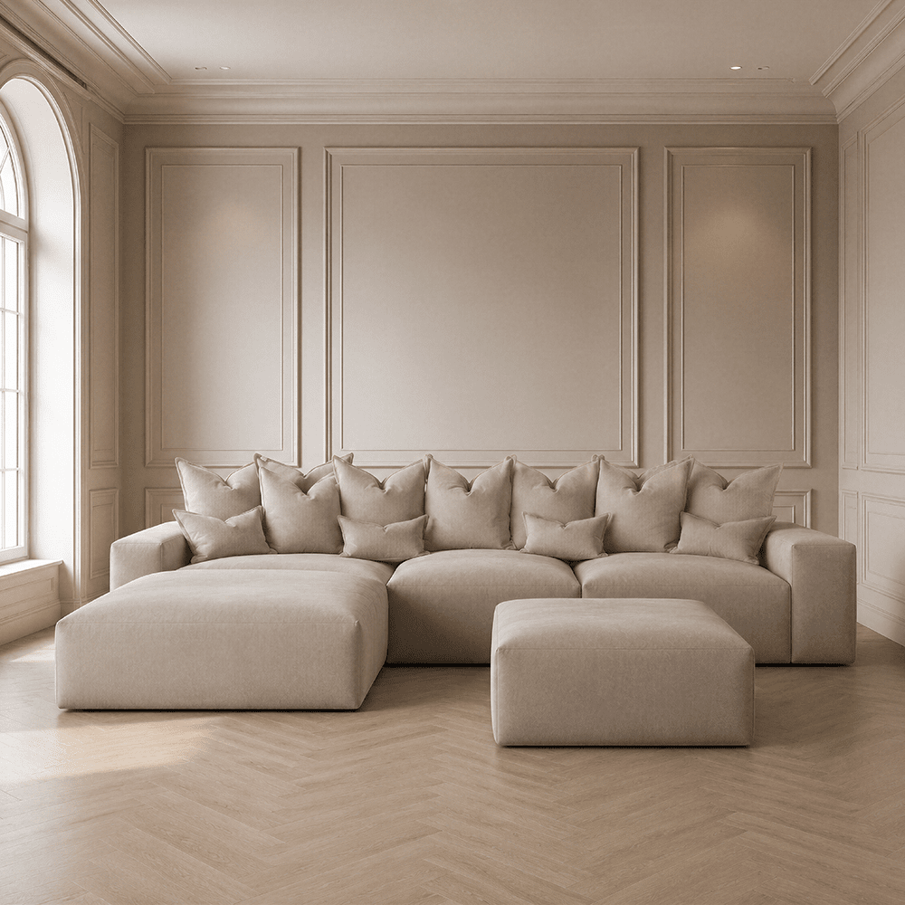 Lenox Mink Velvet Pillow Back Modular Sofa Range Sofa