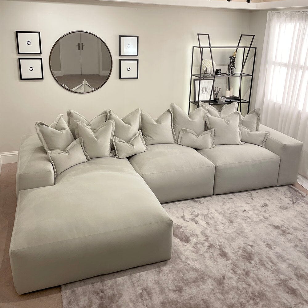 Lenox Silver Velvet Pillow Back Modular Sofa Range MTO Sofa