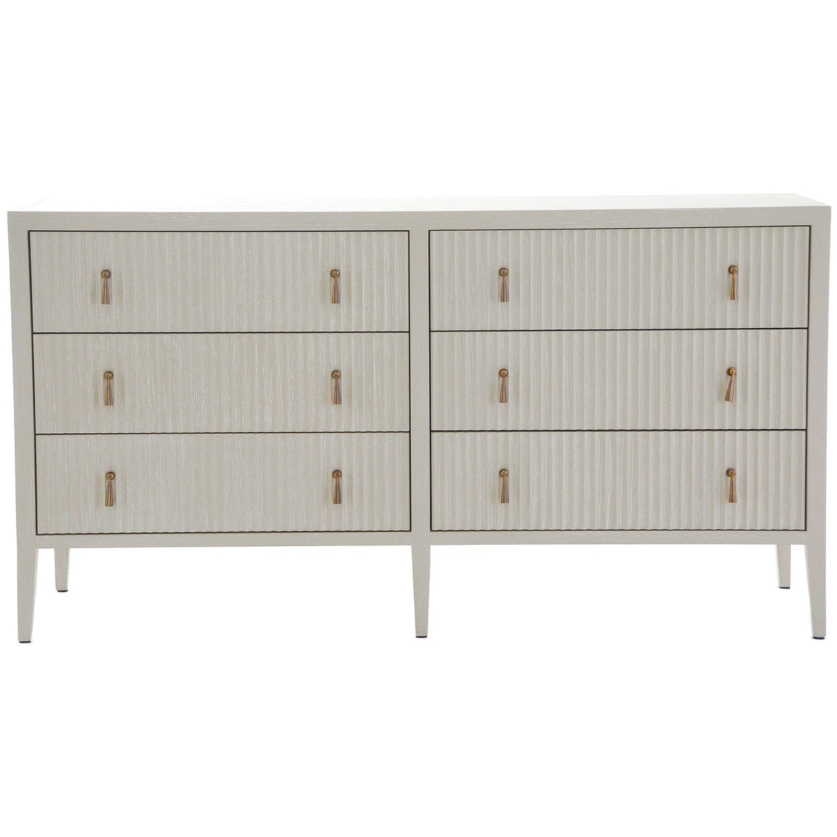 Lettos Whitewash Wooden Ribbed Front 6 Drawer Chest Furniture