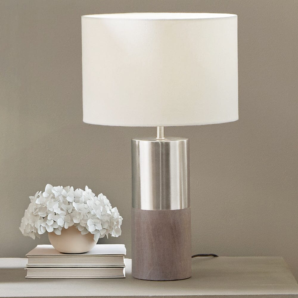Liberty Grey Wood & Silver Table Lamp with White Shade Lighting