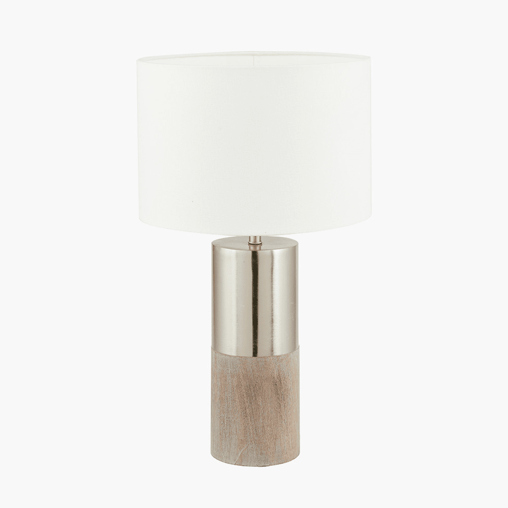 Liberty Grey Wood & Silver Table Lamp with White Shade Lighting