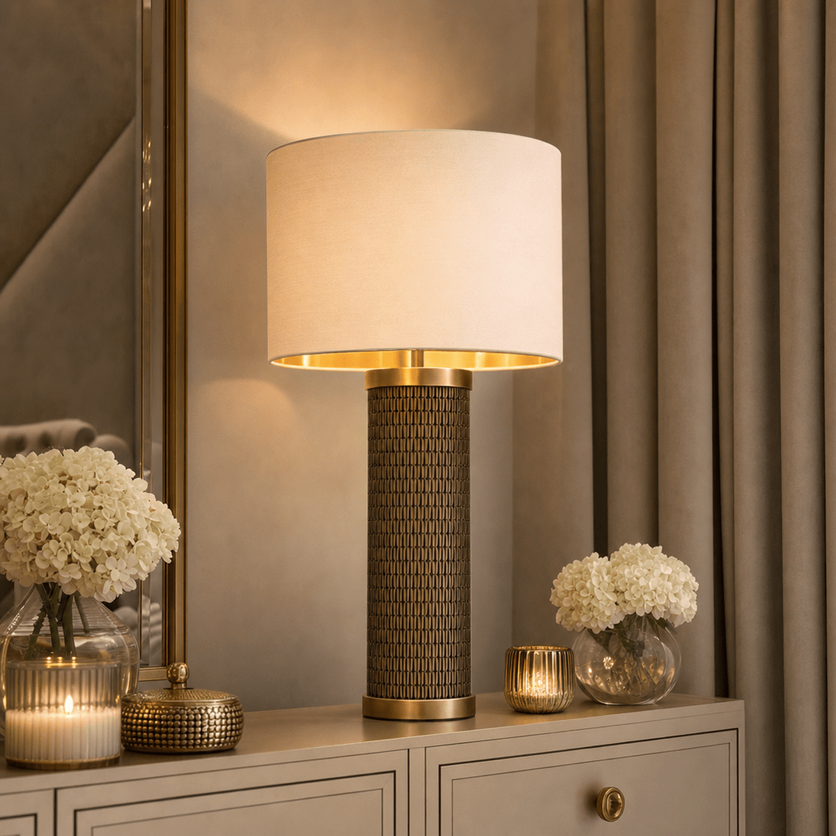 Lidmar Tall Bronze Fluted Mesh Table Lamp Lighting