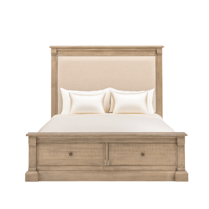 Lilliana Luxury Cream Linen & Wood Bed with Drawer Storage Beds and Headboards