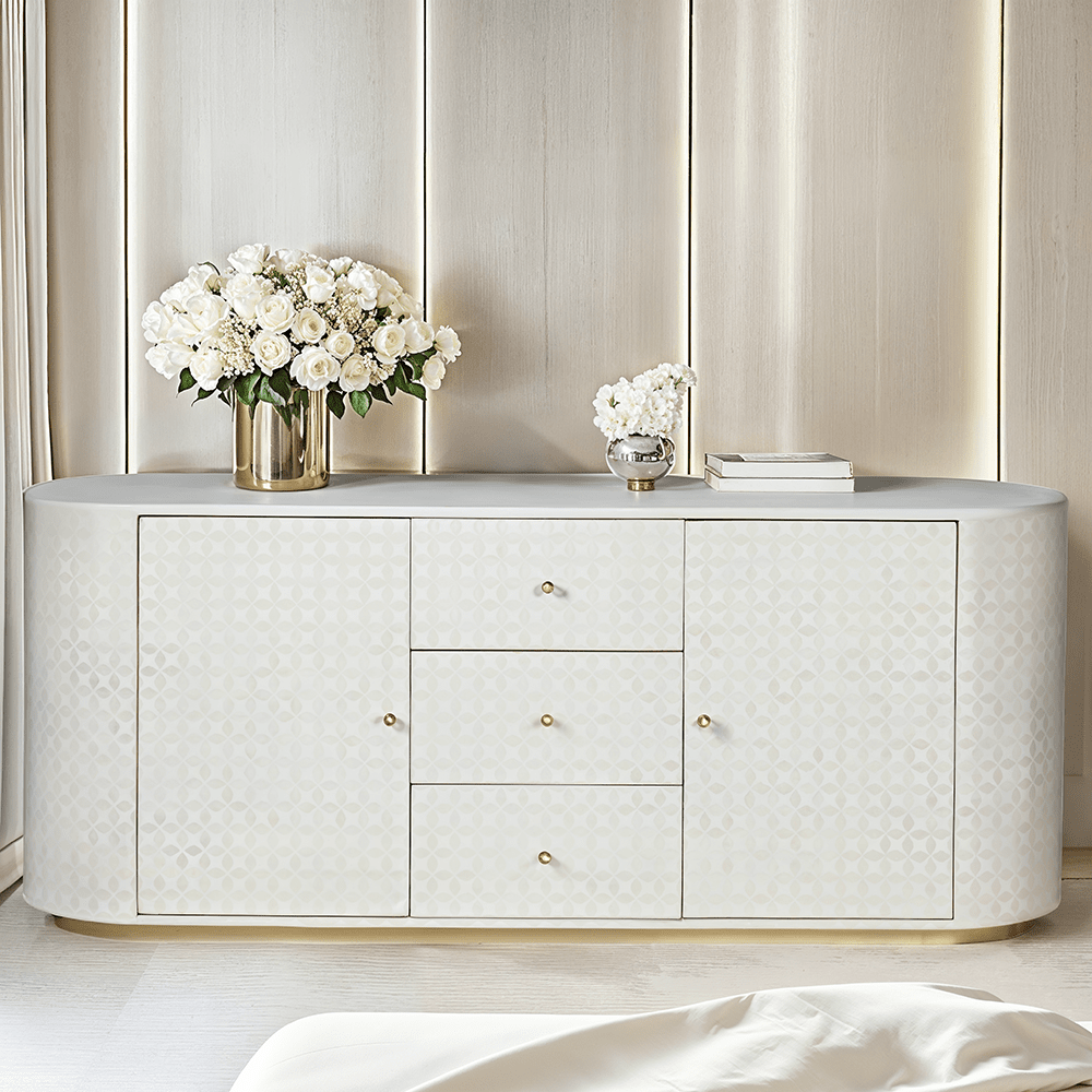 Livia Cream & Gold Patterned Bone Sideboard Furniture