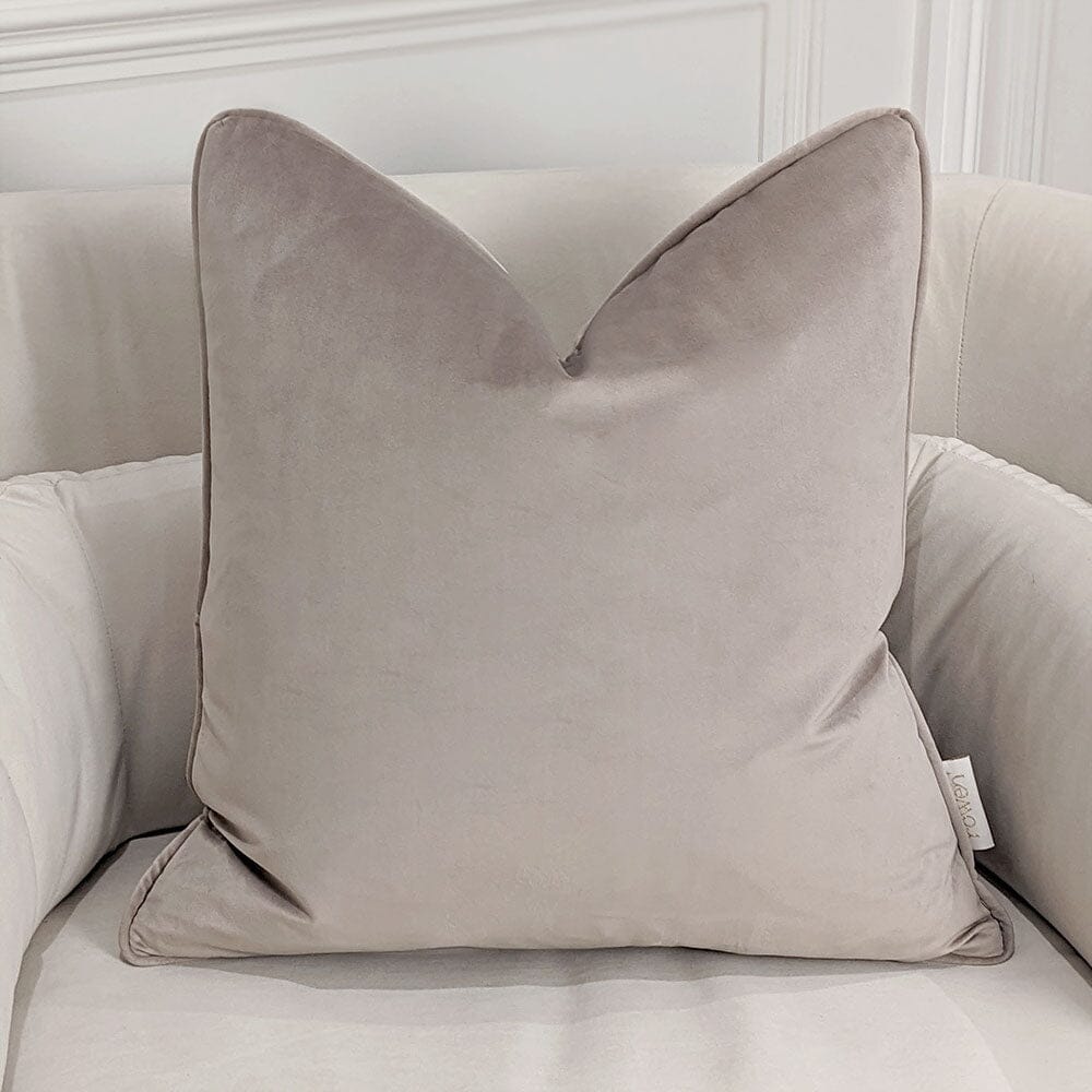 London Warm Grey Velvet Piped Cushion - 46x46cm Textiles