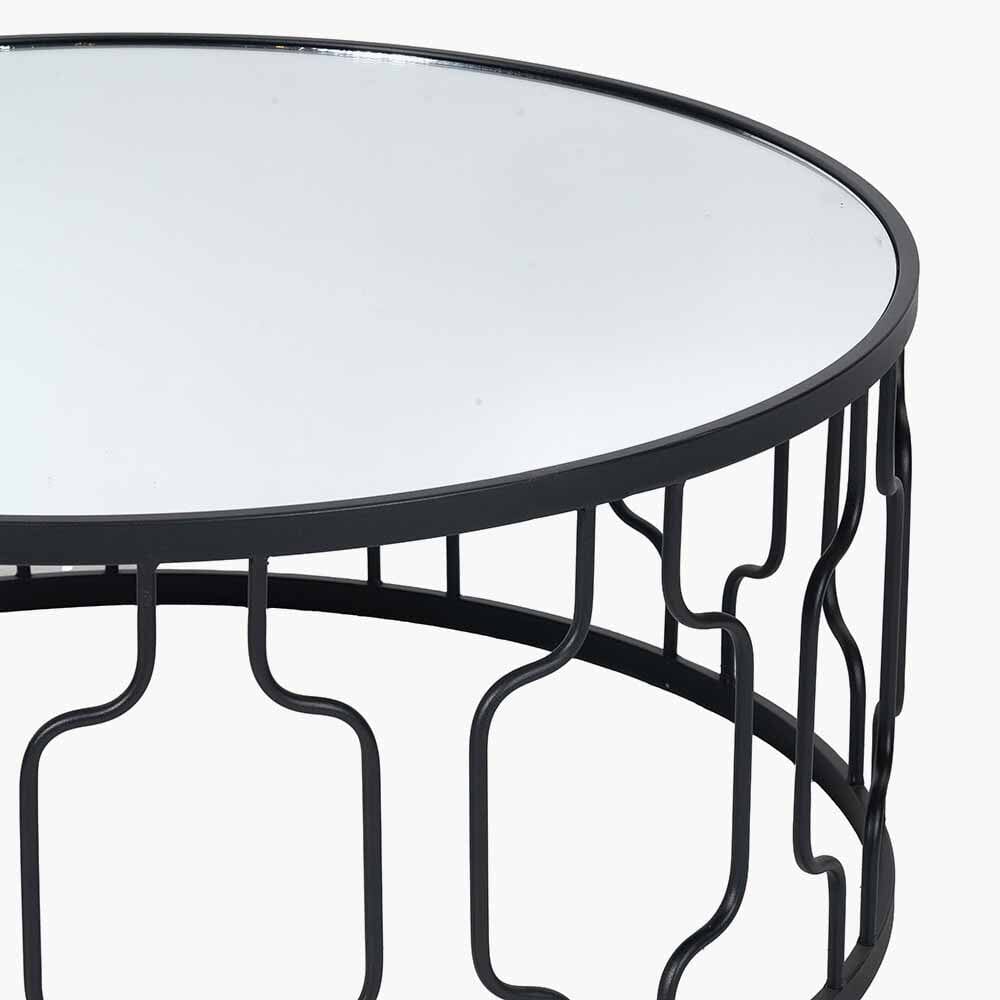 Lorenza Black Metal Coffee Table with Mirrored Top Furniture
