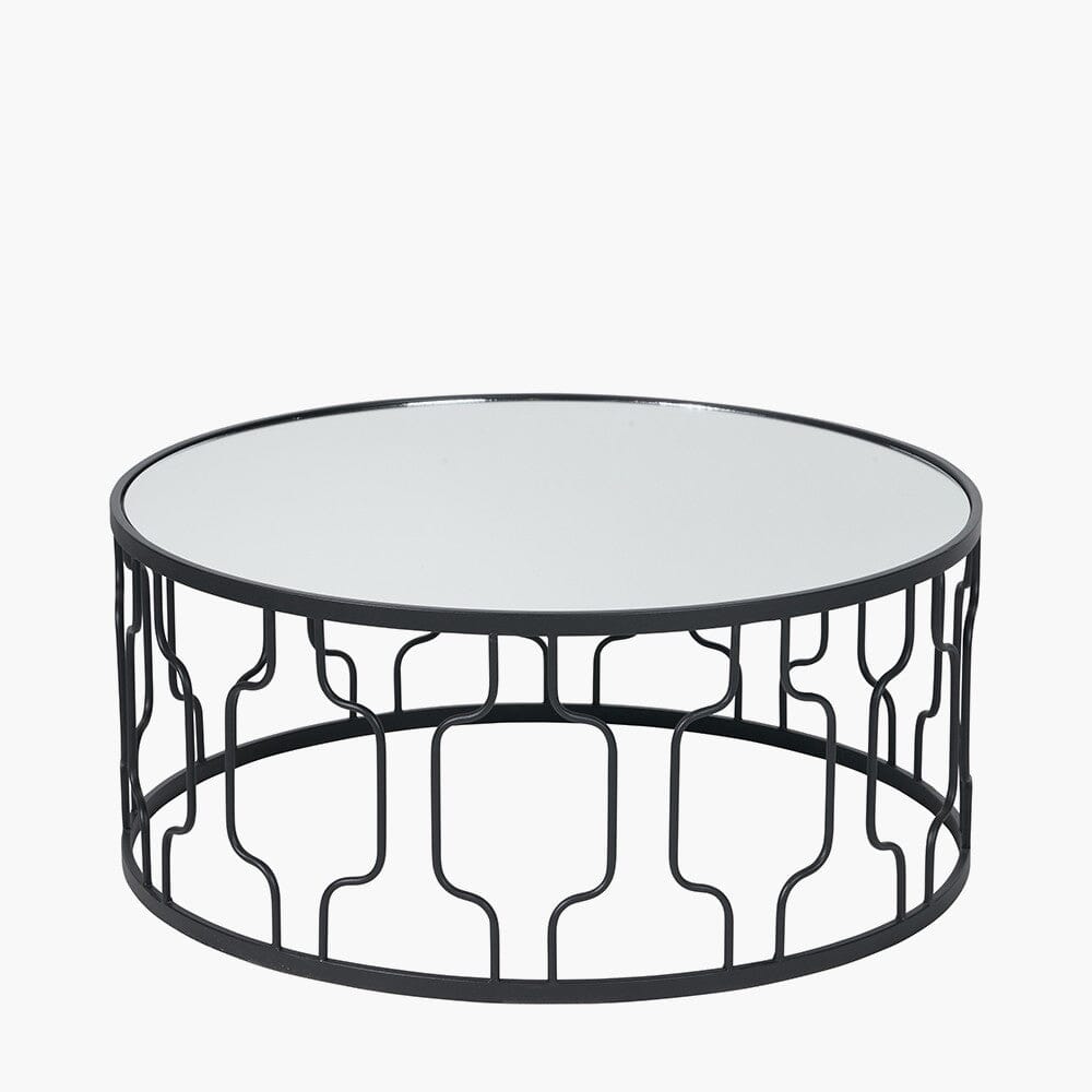 Lorenza Black Metal Coffee Table with Mirrored Top Furniture