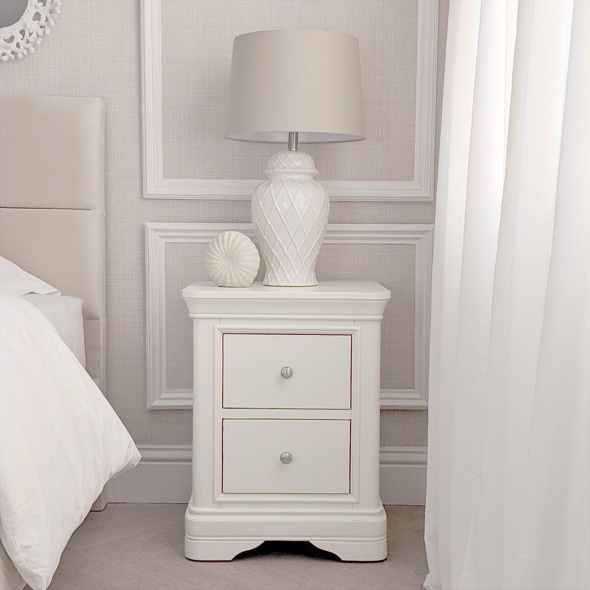 Louvre White Wooden 2 Drawer Bedside Table Furniture