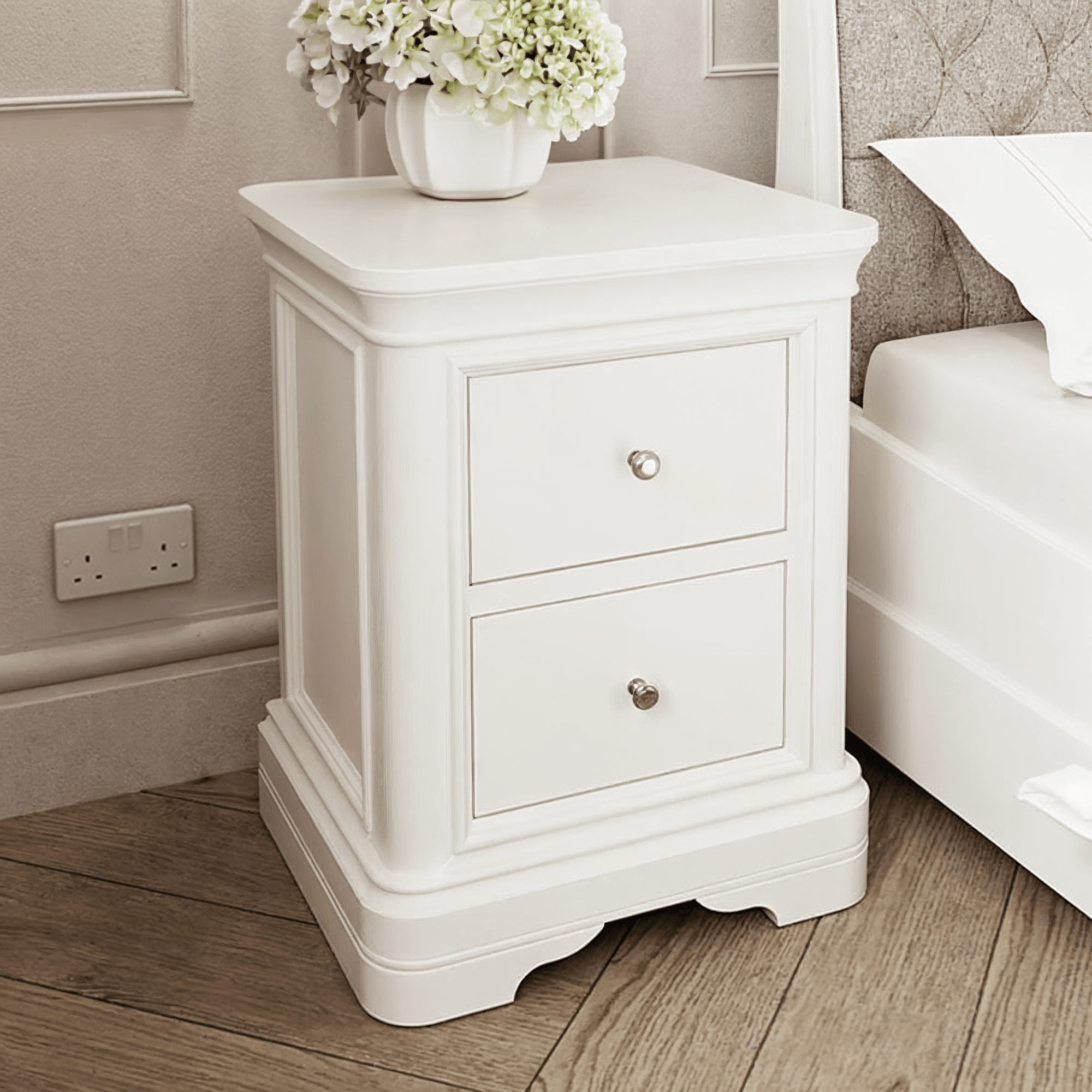 Louvre White Wooden 2 Drawer Bedside Table Furniture