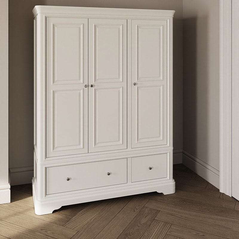 Louvre White Wooden 3 Door Wardrobe Furniture