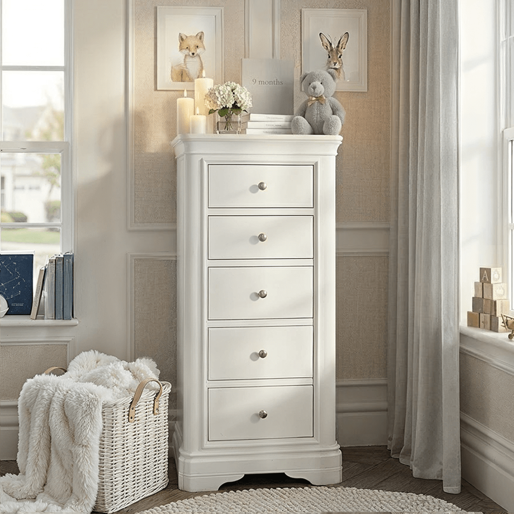 Louvre White Wooden 5 Drawer Tall Chest of Drawers Furniture