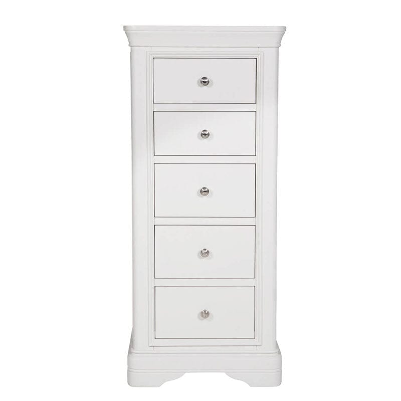 Louvre White Wooden 5 Drawer Tall Chest of Drawers Furniture