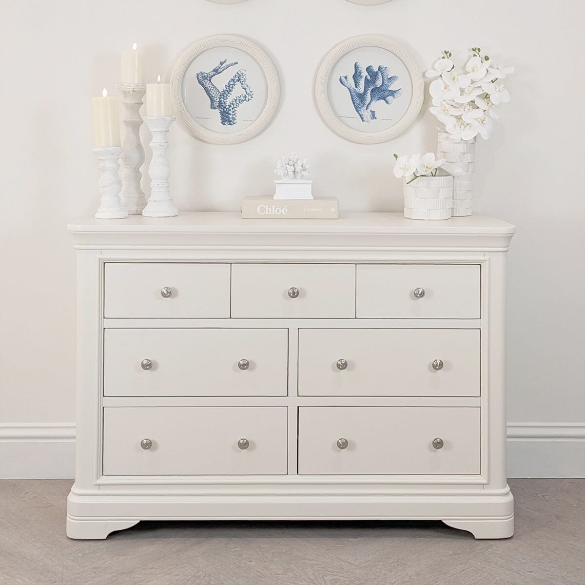 Louvre White Wooden 7 Drawer Chest Furniture