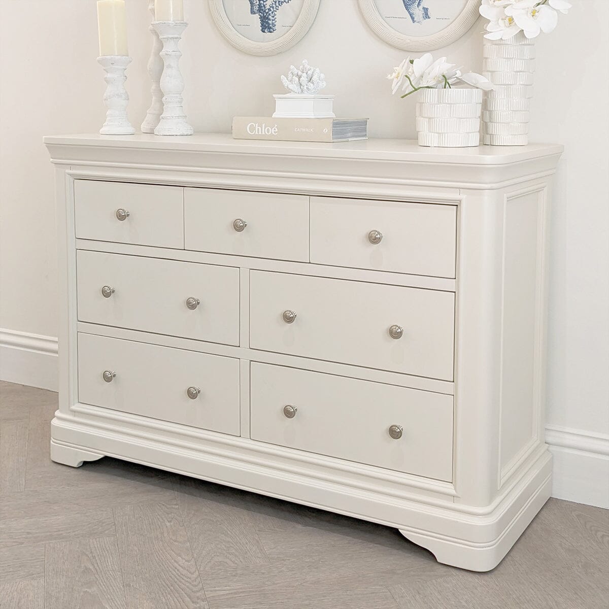 Louvre White Wooden 7 Drawer Chest Furniture