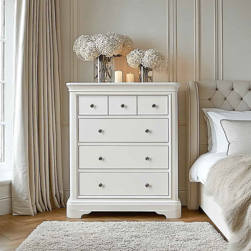 Louvre White Wooden 8 Drawer Chest Furniture