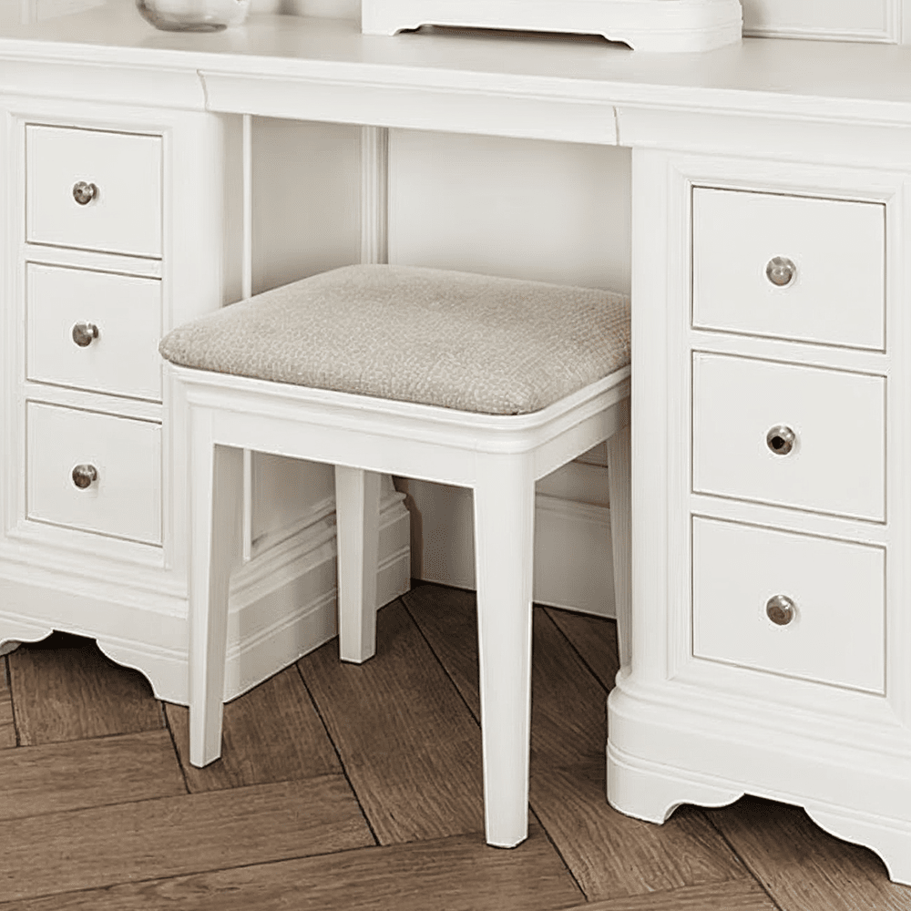 Louvre White Wooden Upholstered Stool Furniture