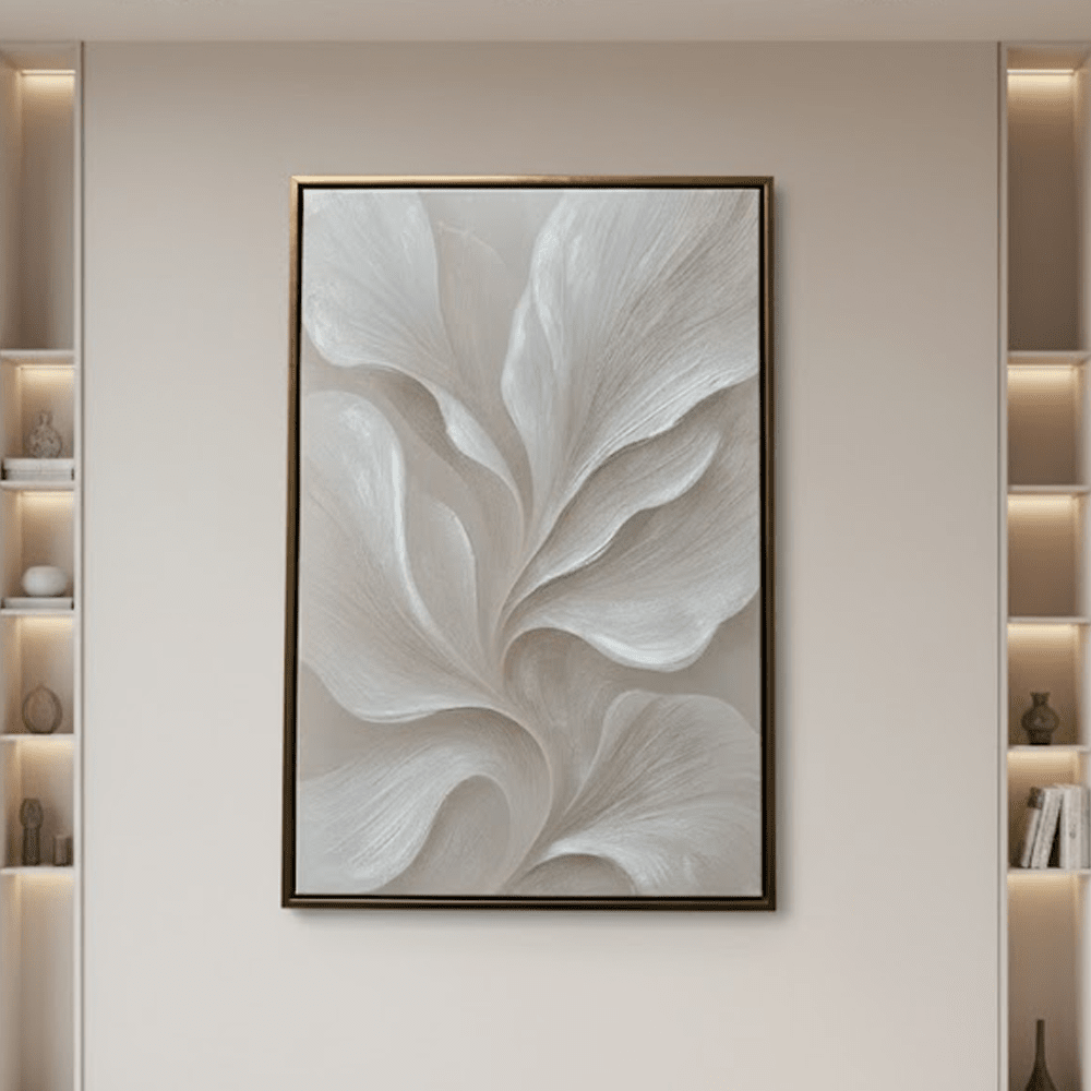 Lucia Cream & Beige Swirl Abstract Canvas Wall Art with Gold Frame Accessories