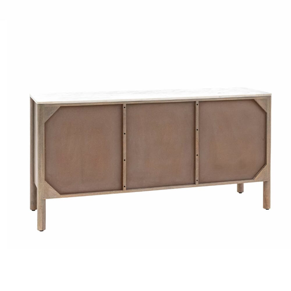 Luna Mango Wood Ribbed 3 Door Sideboard with Marble Top Furniture