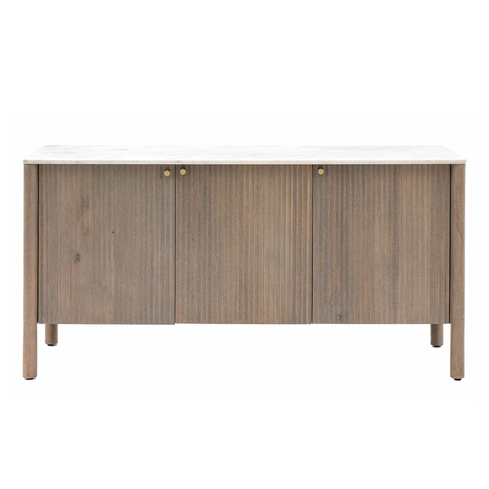 Luna Mango Wood Ribbed 3 Door Sideboard with Marble Top Furniture