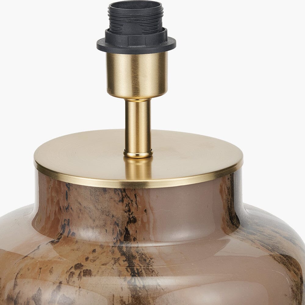 Lunara Brown Marble Effect Glass Table Lamp with White Shade Lighting
